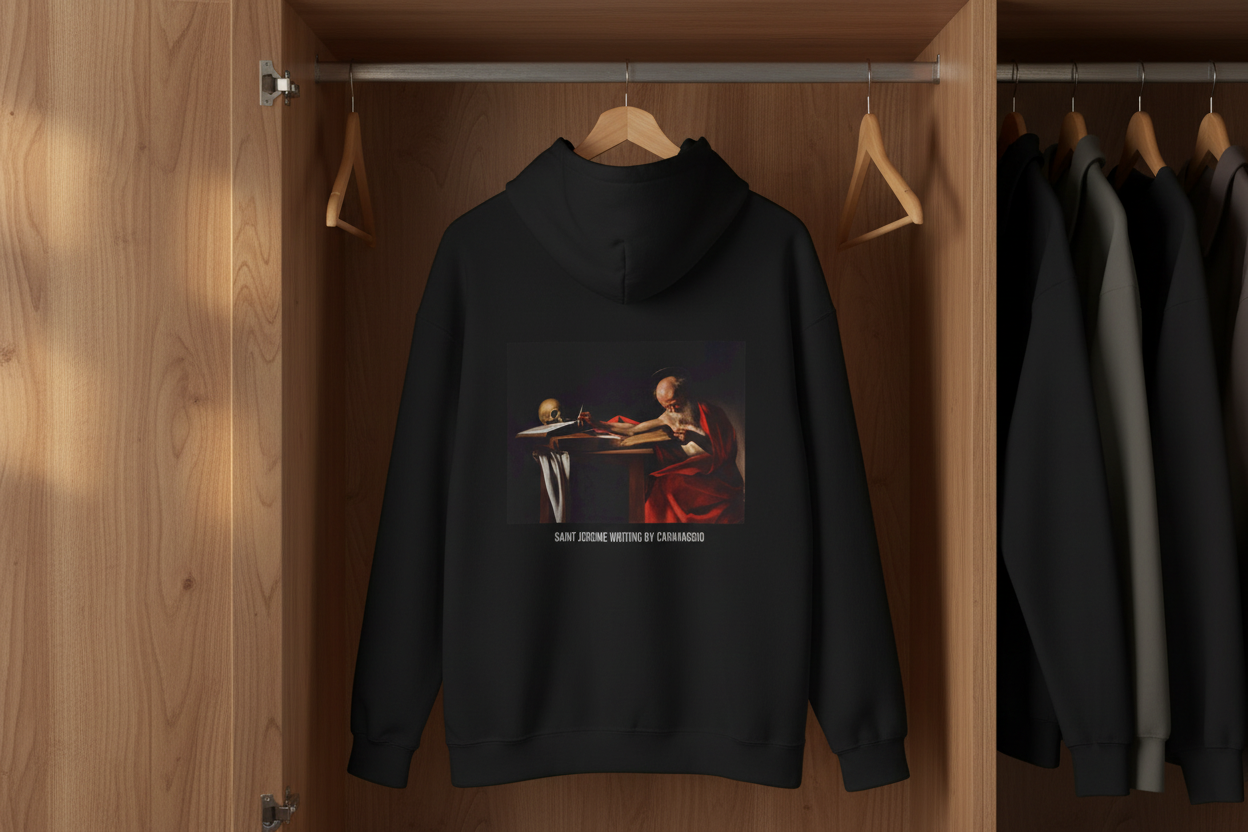 Hooded Sweatshirt- Saint Jerome Writing by Caravaggio (Front+Back)