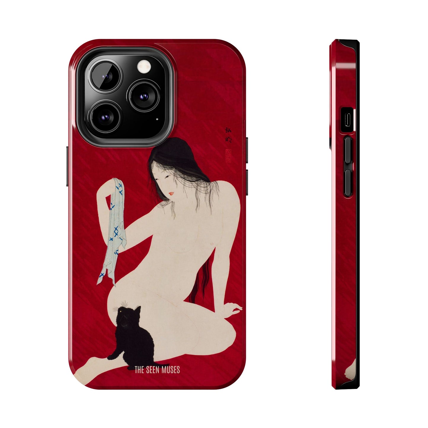 Nude playing with Cat by Takahashi Shōtai
