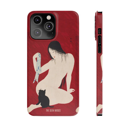 Nude playing with Cat by Takahashi Shōtei