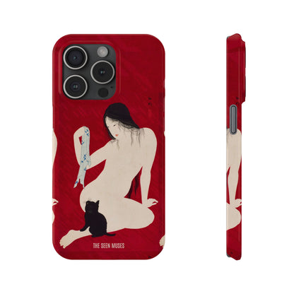 Nude playing with Cat by Takahashi Shōtei