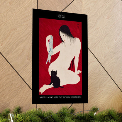 Nude playing with Cat by Takahashi Shōtei