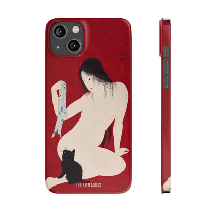 Nude playing with Cat by Takahashi Shōtei