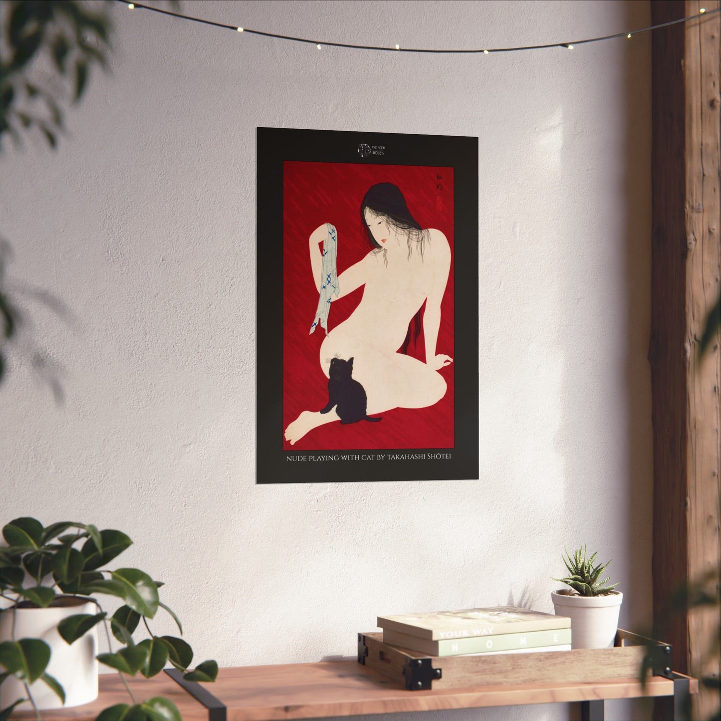 Nude playing with Cat by Takahashi Shōtei