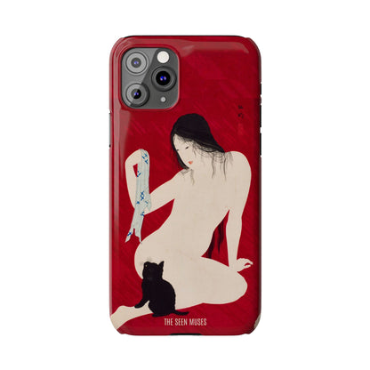 Nude playing with Cat by Takahashi Shōtei
