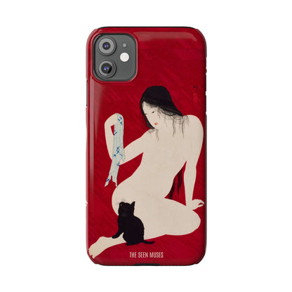 Nude playing with Cat by Takahashi Shōtei