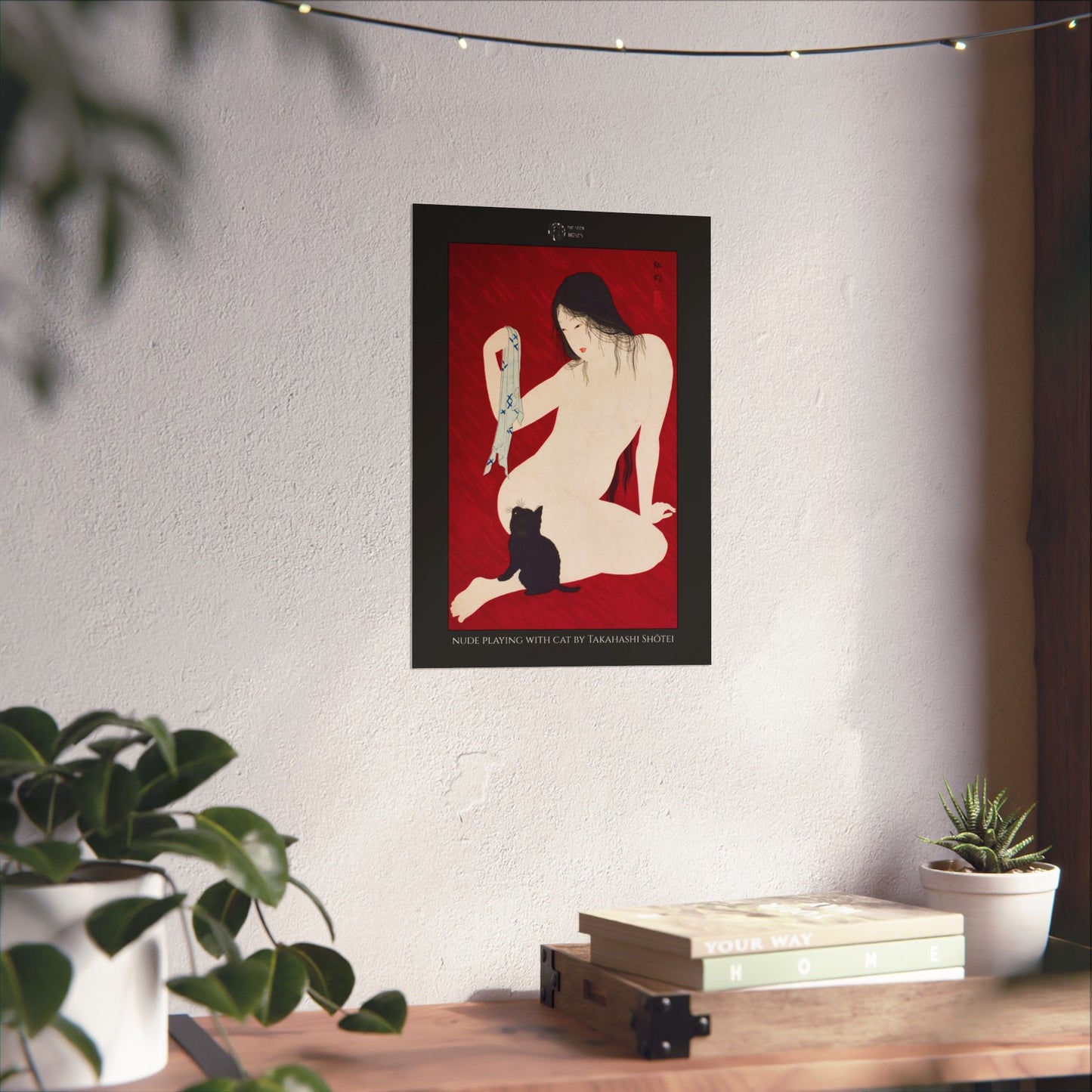 Nude playing with Cat by Takahashi Shōtei