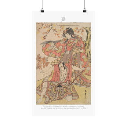 Segawa Kikunojo III as a Woman Standing under a Maple Tree in the Autumn - Katsukawa Shunshō (c.1778)