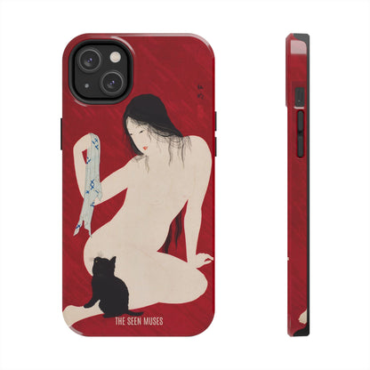 Nude playing with Cat by Takahashi Shōtai