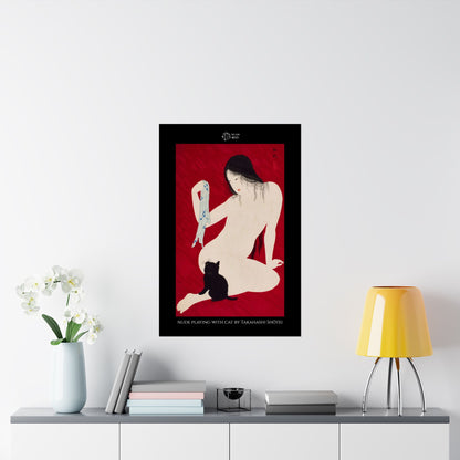 Nude playing with Cat by Takahashi Shōtei