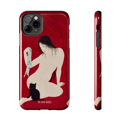 Nude playing with Cat by Takahashi Shōtai